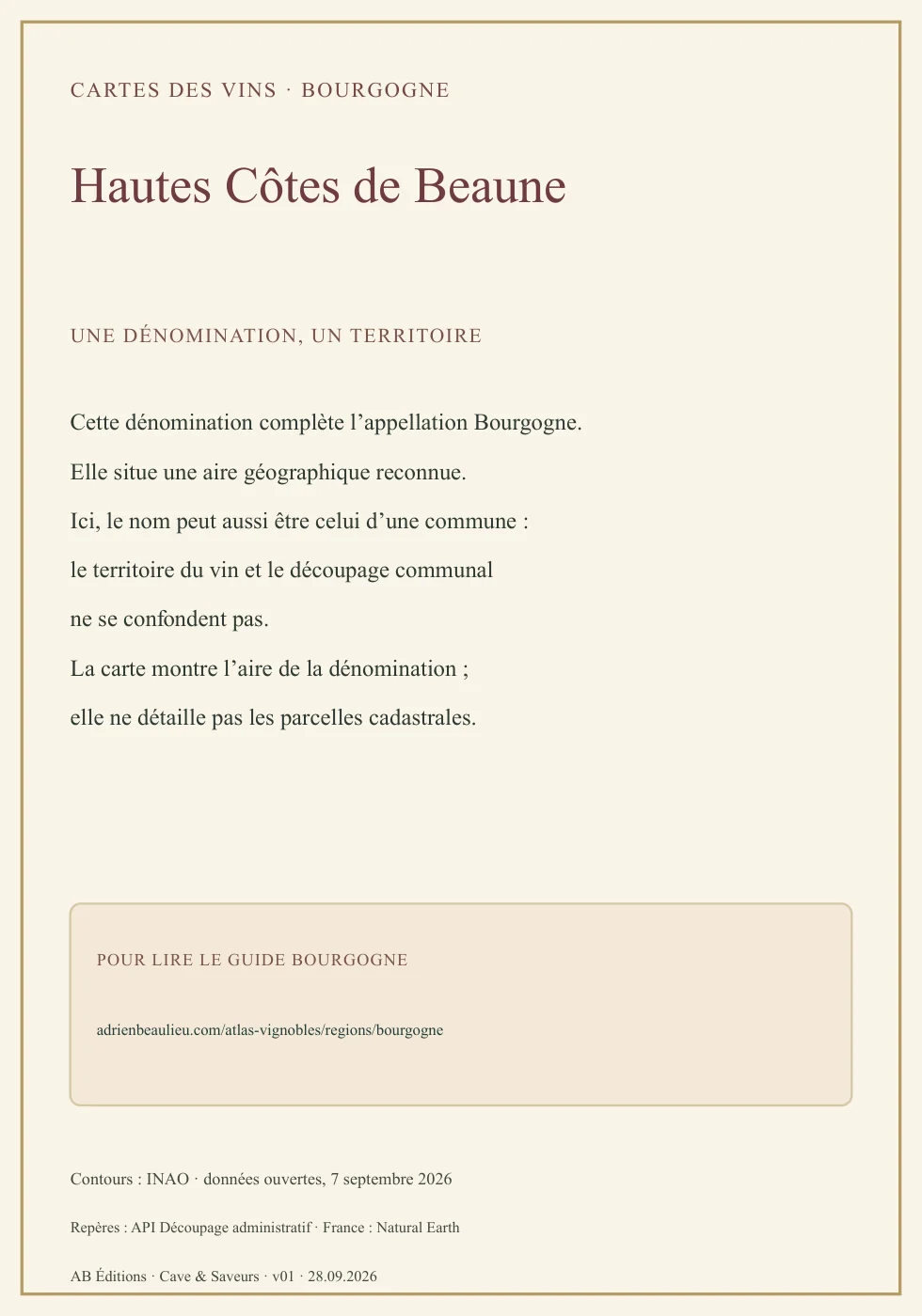 Verso de la carte : Bourgogne Hautes Côtes de Beaune