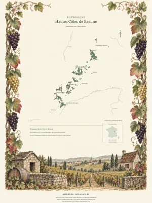 Poster cartographique : Bourgogne Hautes Côtes de Beaune