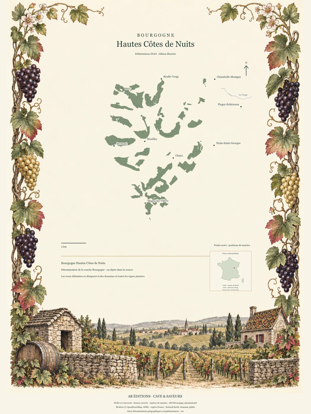 Poster cartographique : Bourgogne Hautes Côtes de Nuits