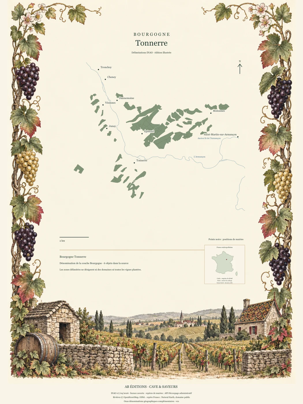 Poster cartographique : Bourgogne Tonnerre