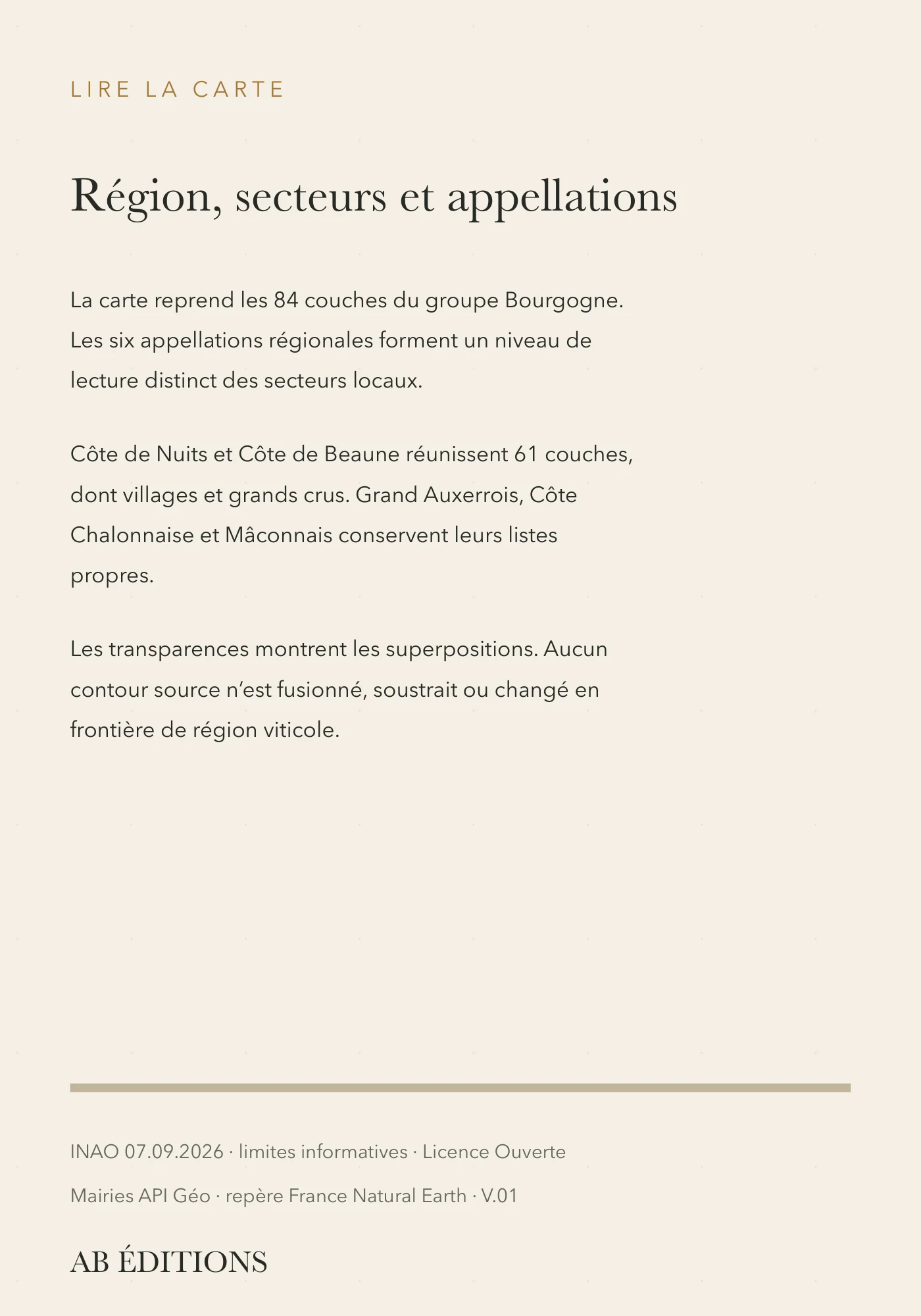 Carte Bourgogne — vue d’ensemble, verso