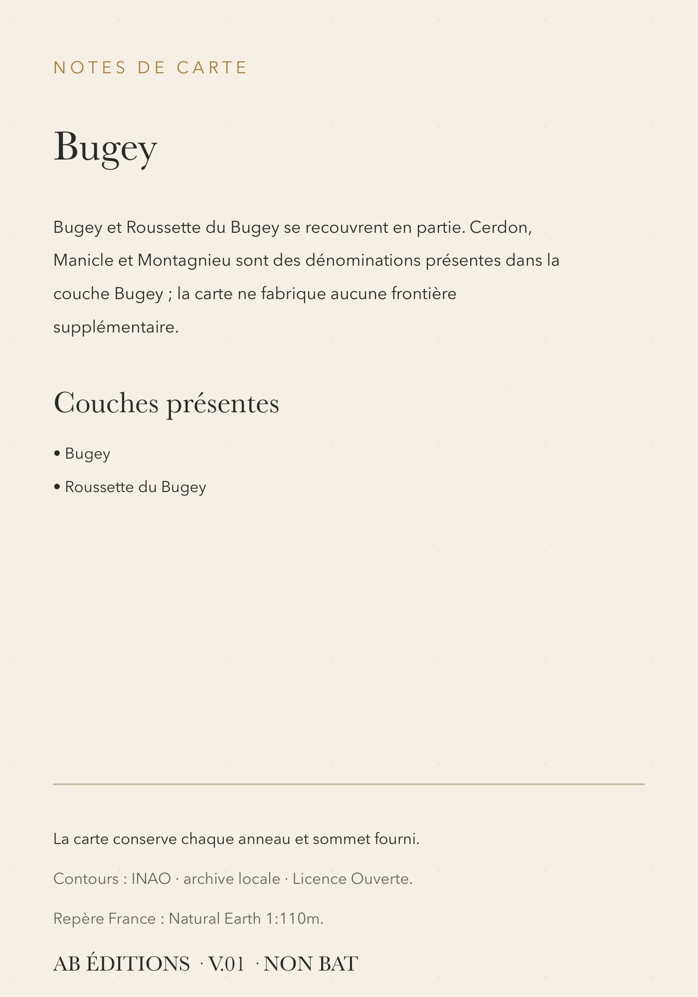 Carte Bugey — vue d’ensemble, verso