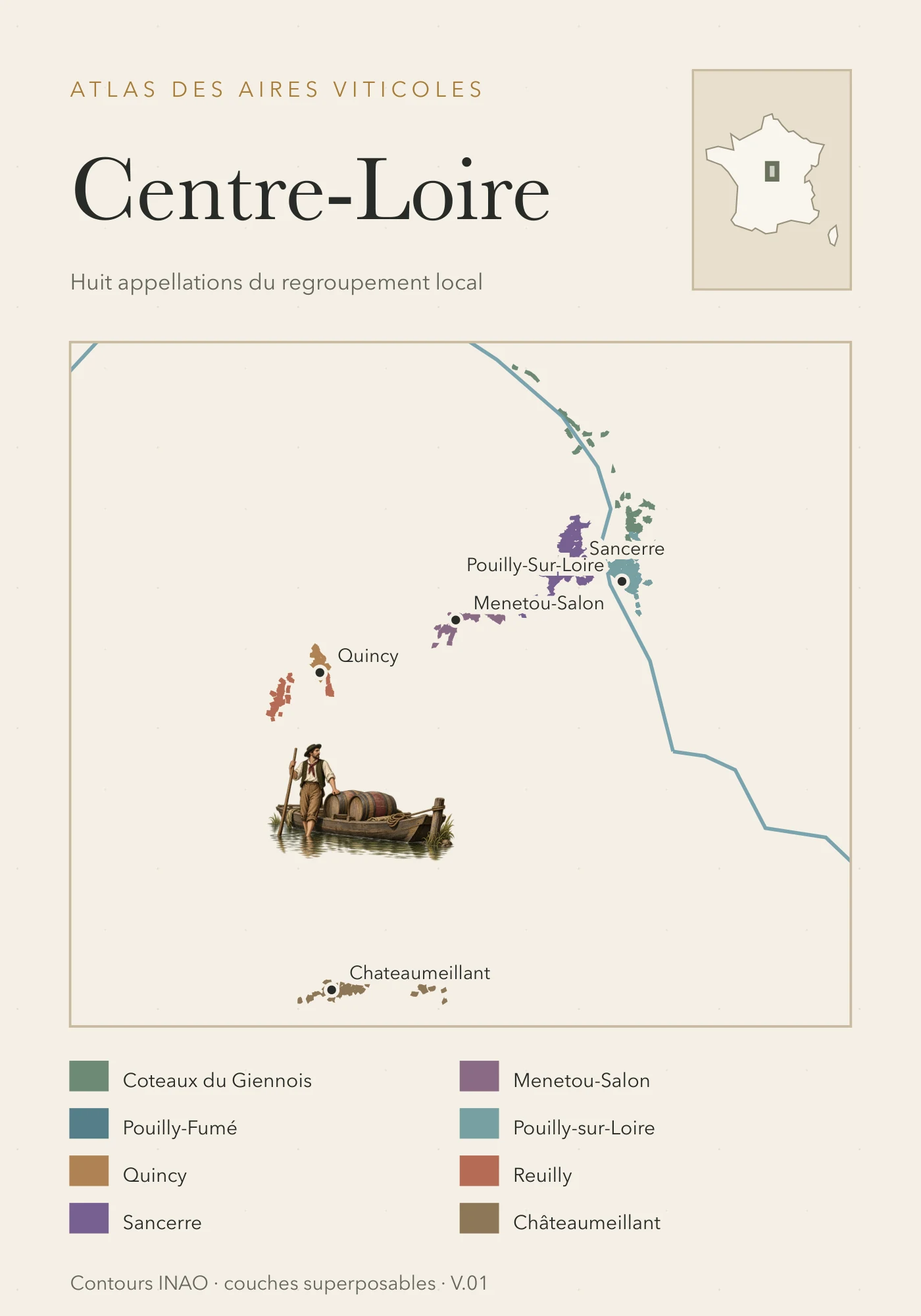 Carte Centre-Loire — huit appellations, recto