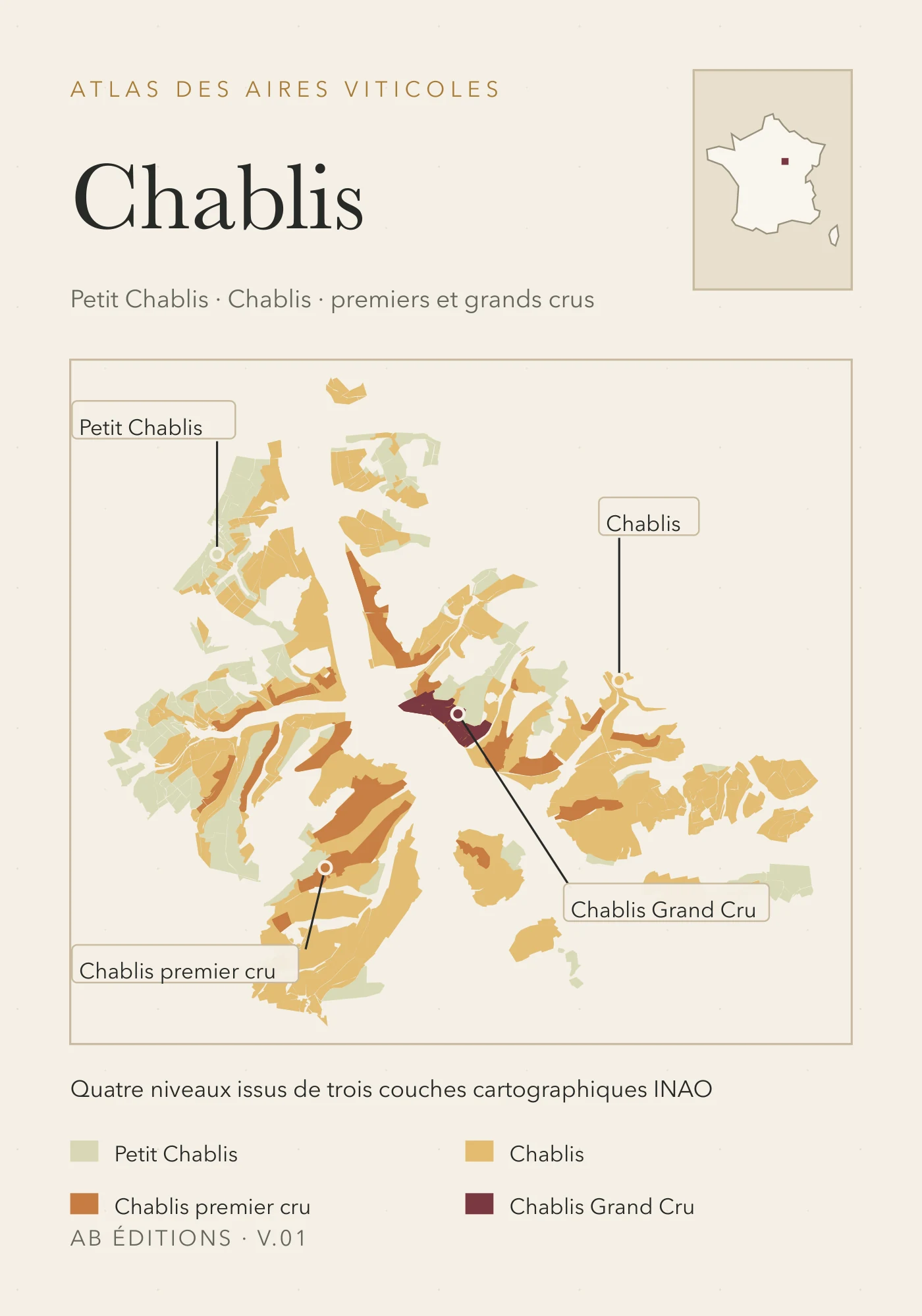 Recto de la carte : Chablis — quatre niveaux