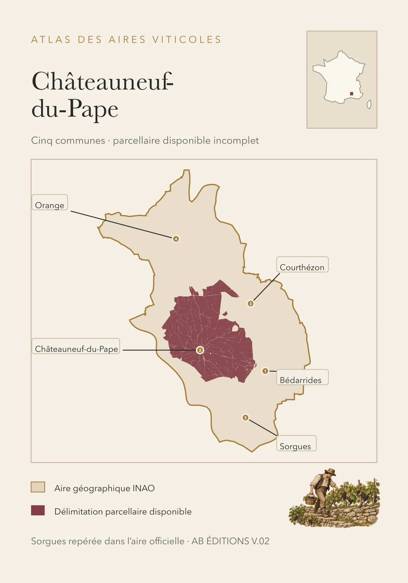 Carte Châteauneuf-du-Pape — délimitations disponibles, recto