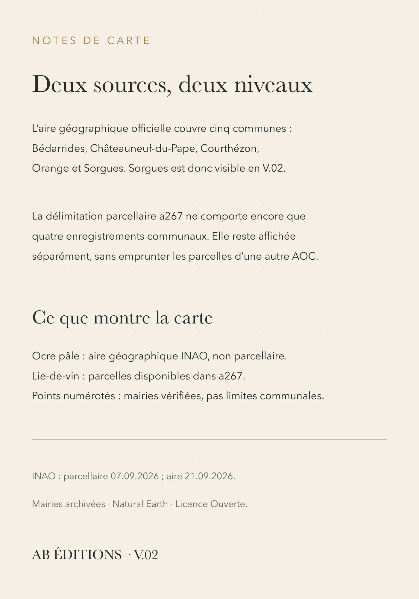 Carte Châteauneuf-du-Pape — délimitations disponibles, verso