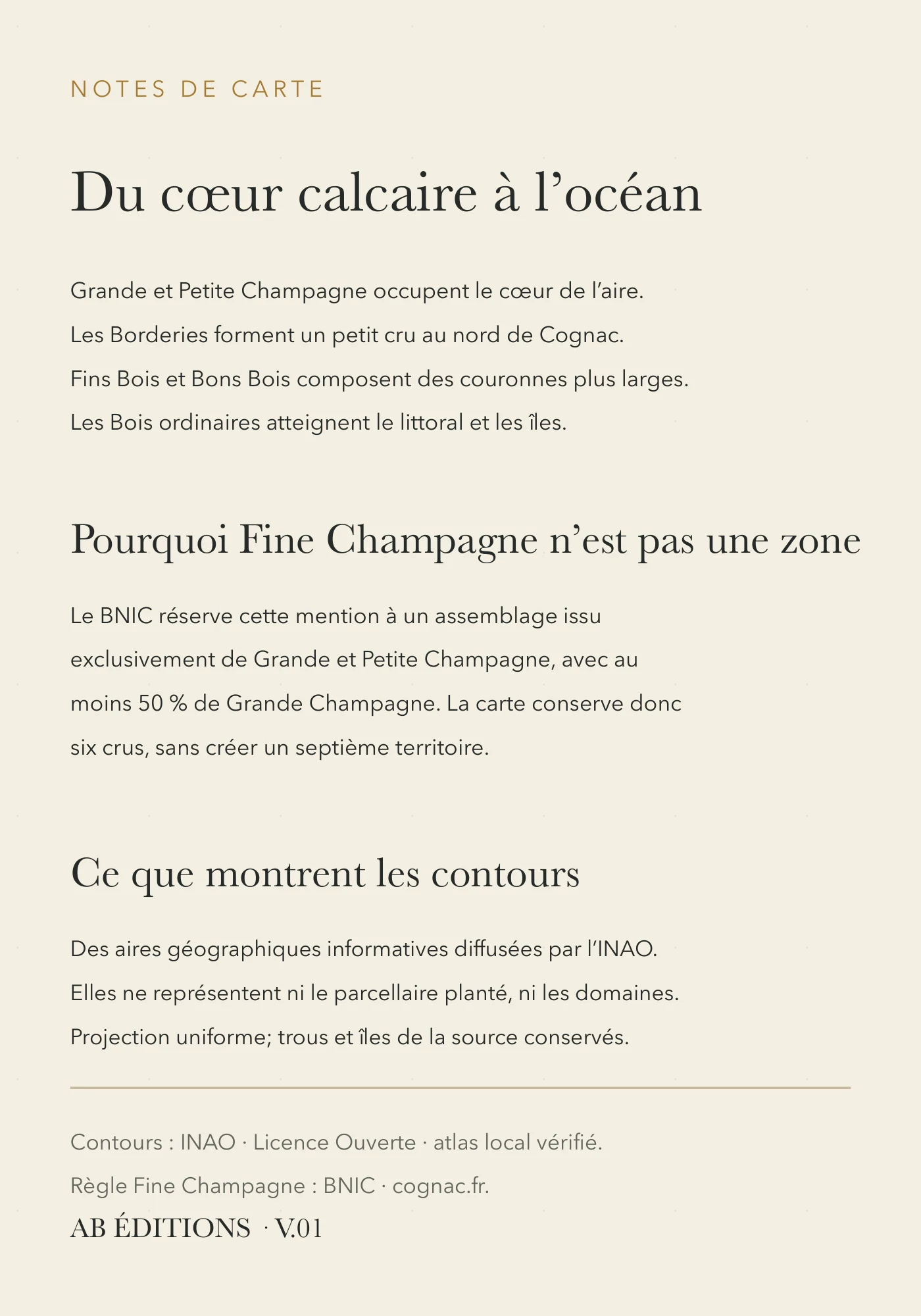 Verso de la carte : Cognac — six crus