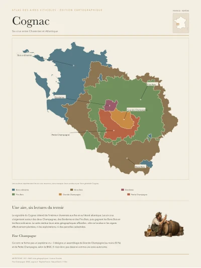 Poster cartographique : Cognac — six crus