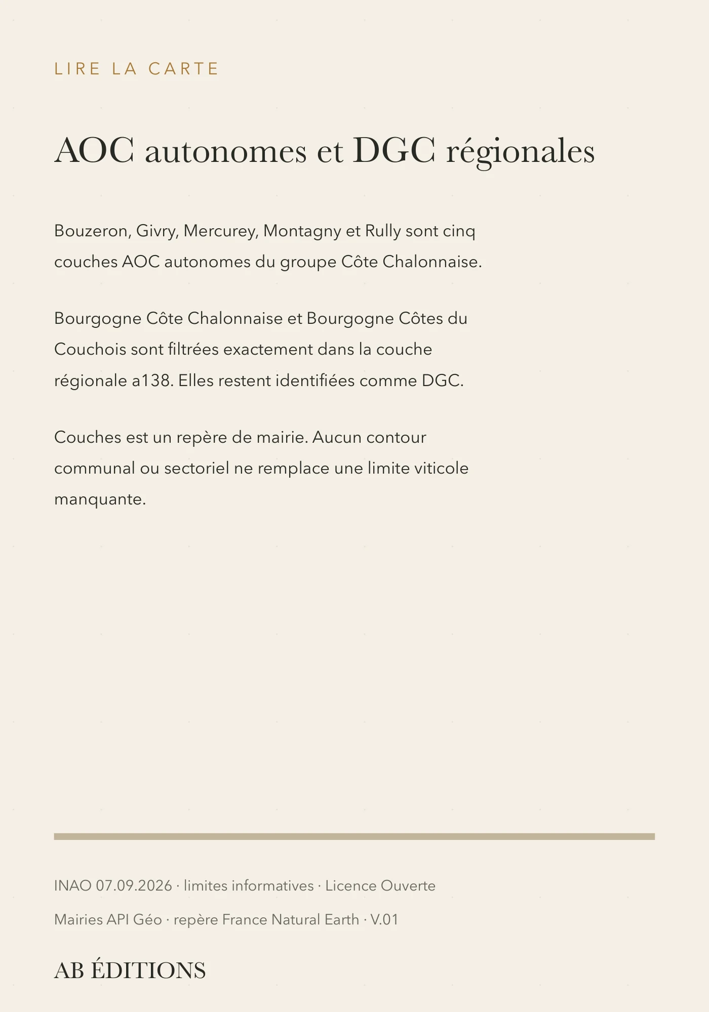 Carte Côte Chalonnaise et Couchois — vue d’ensemble, verso