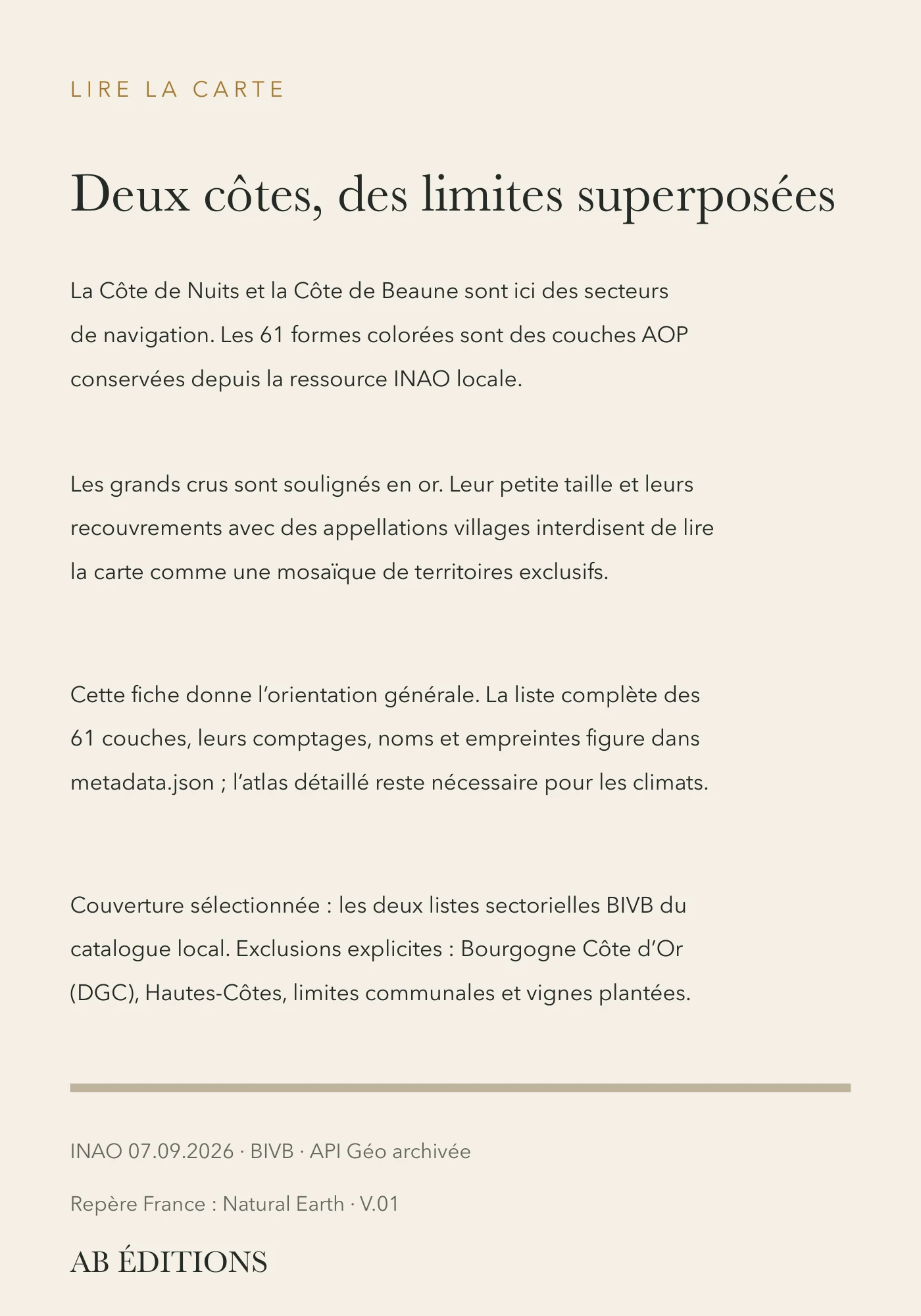 Carte Côte d’Or, verso