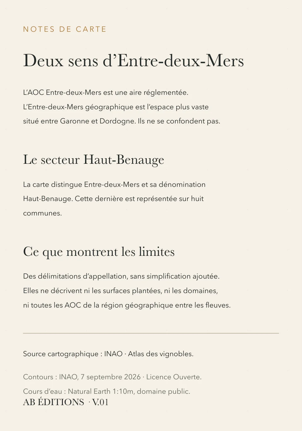 Verso de la carte : Entre-deux-Mers — appellation et Haut-Benauge