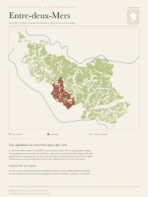 Poster cartographique : Entre-deux-Mers — appellation et Haut-Benauge