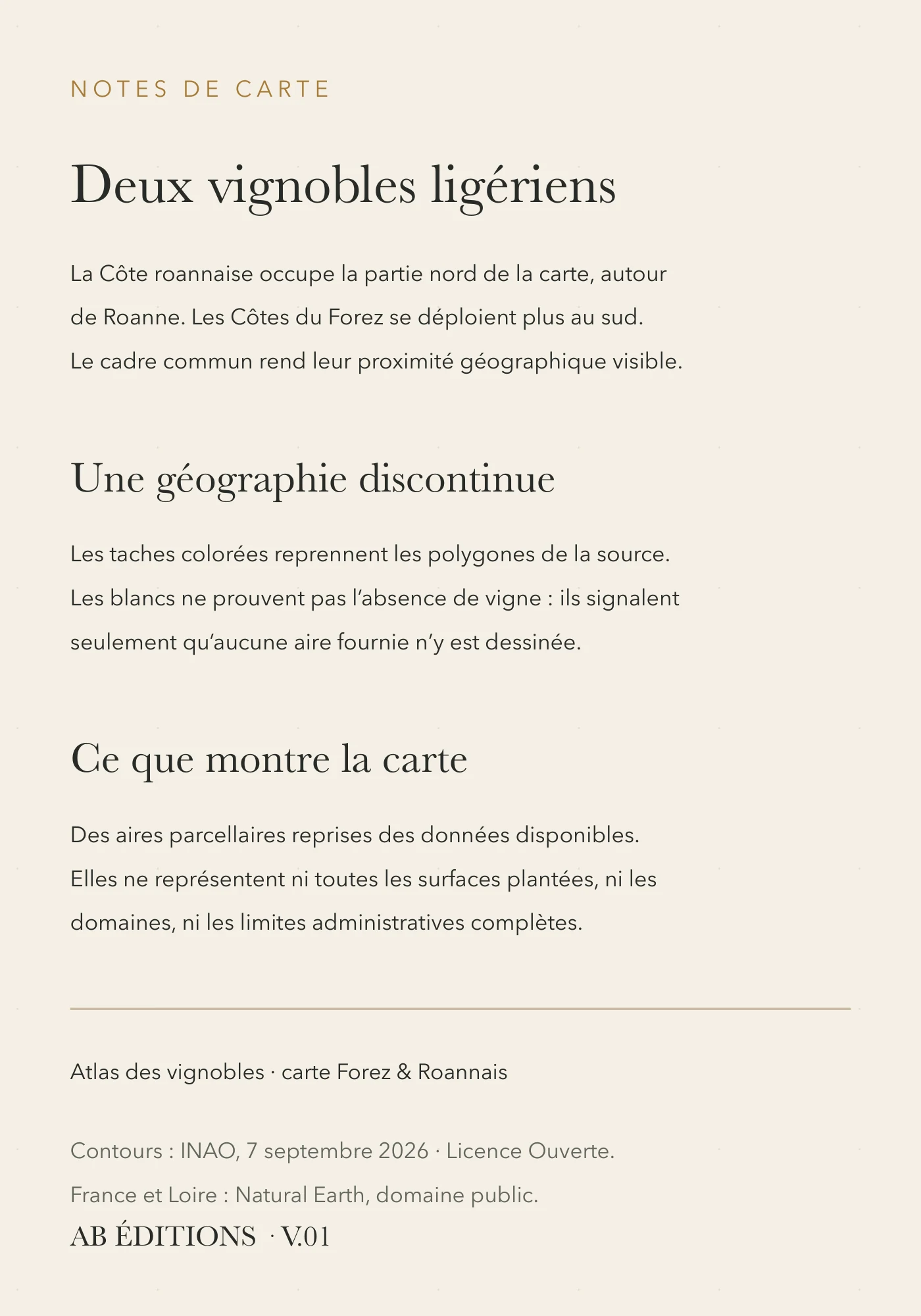 Verso de la carte : Forez et Roannais — deux appellations