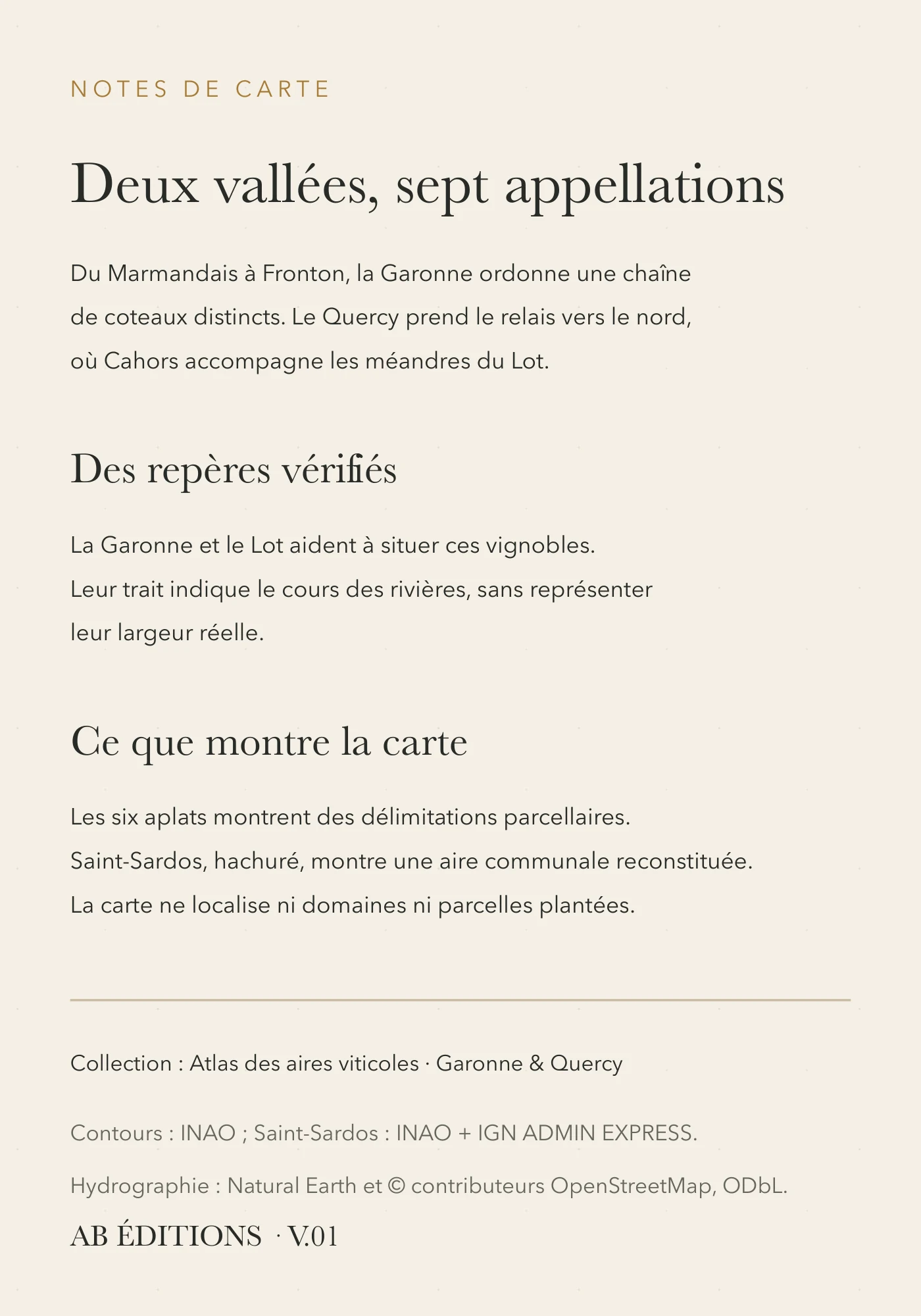 Verso de la carte : Garonne et Quercy — sept appellations