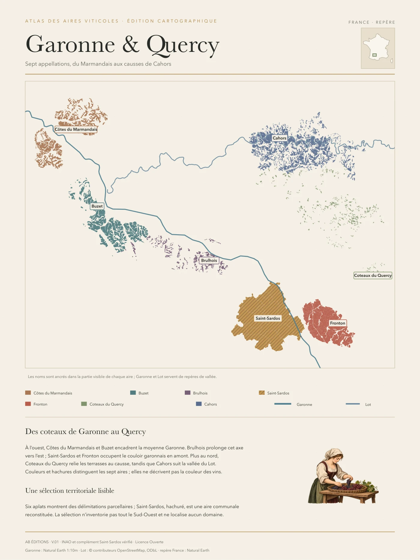 Poster cartographique : Garonne et Quercy — sept appellations