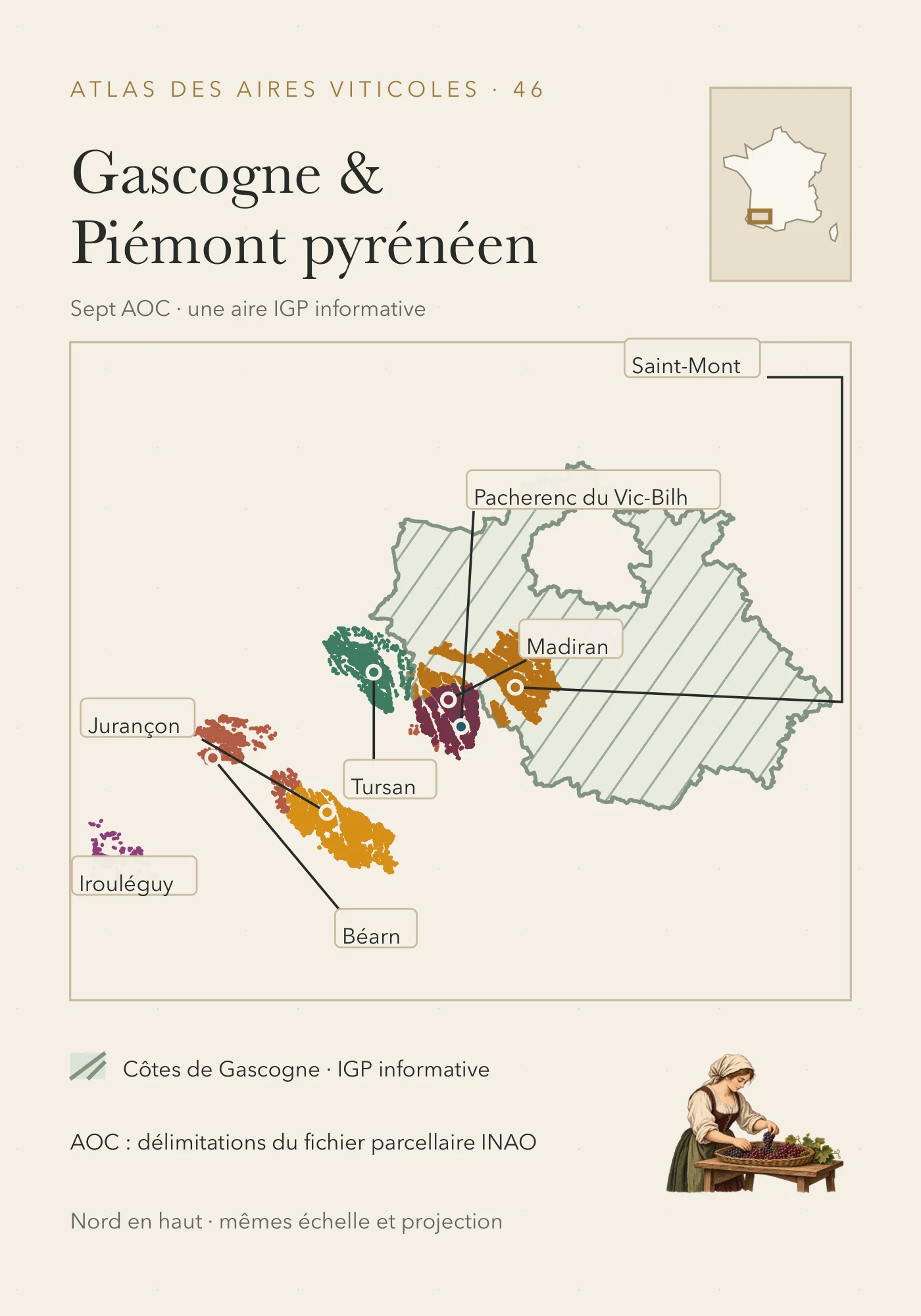 Recto de la carte : Gascogne et piémont pyrénéen — AOC et IGP