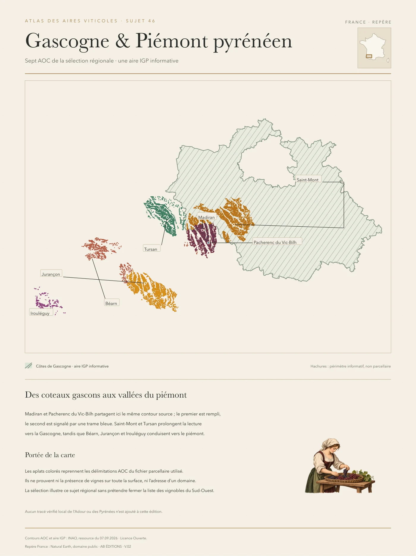 Poster cartographique : Gascogne et piémont pyrénéen — AOC et IGP