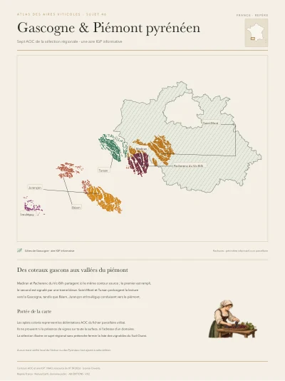 Poster cartographique : Gascogne et piémont pyrénéen — AOC et IGP