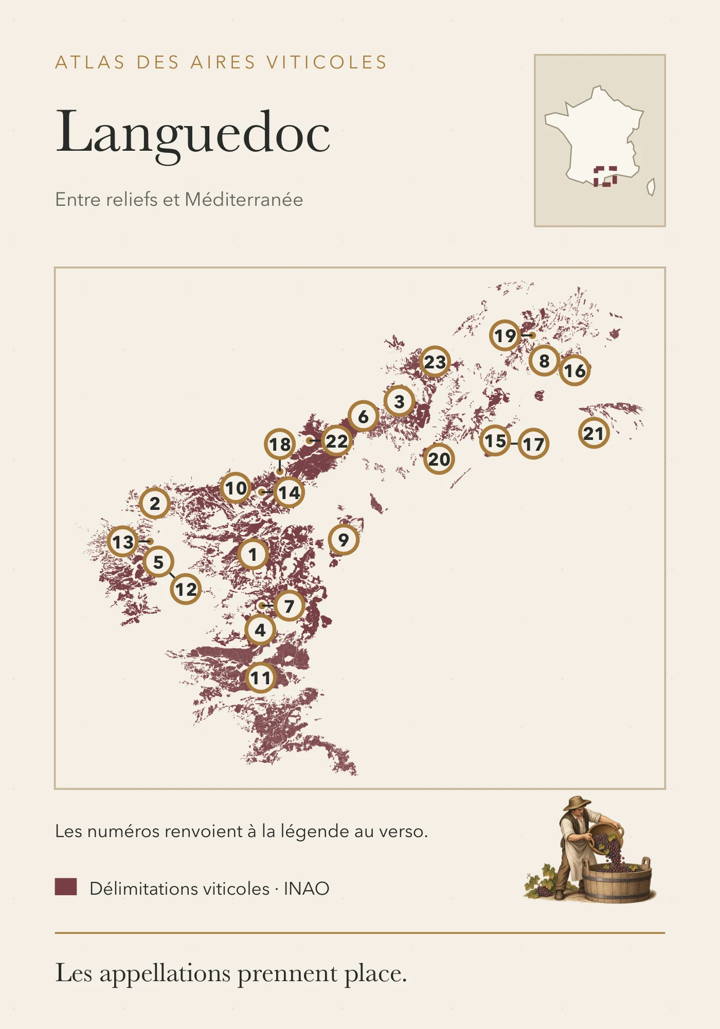 Recto de la carte : Languedoc — vingt-trois appellations