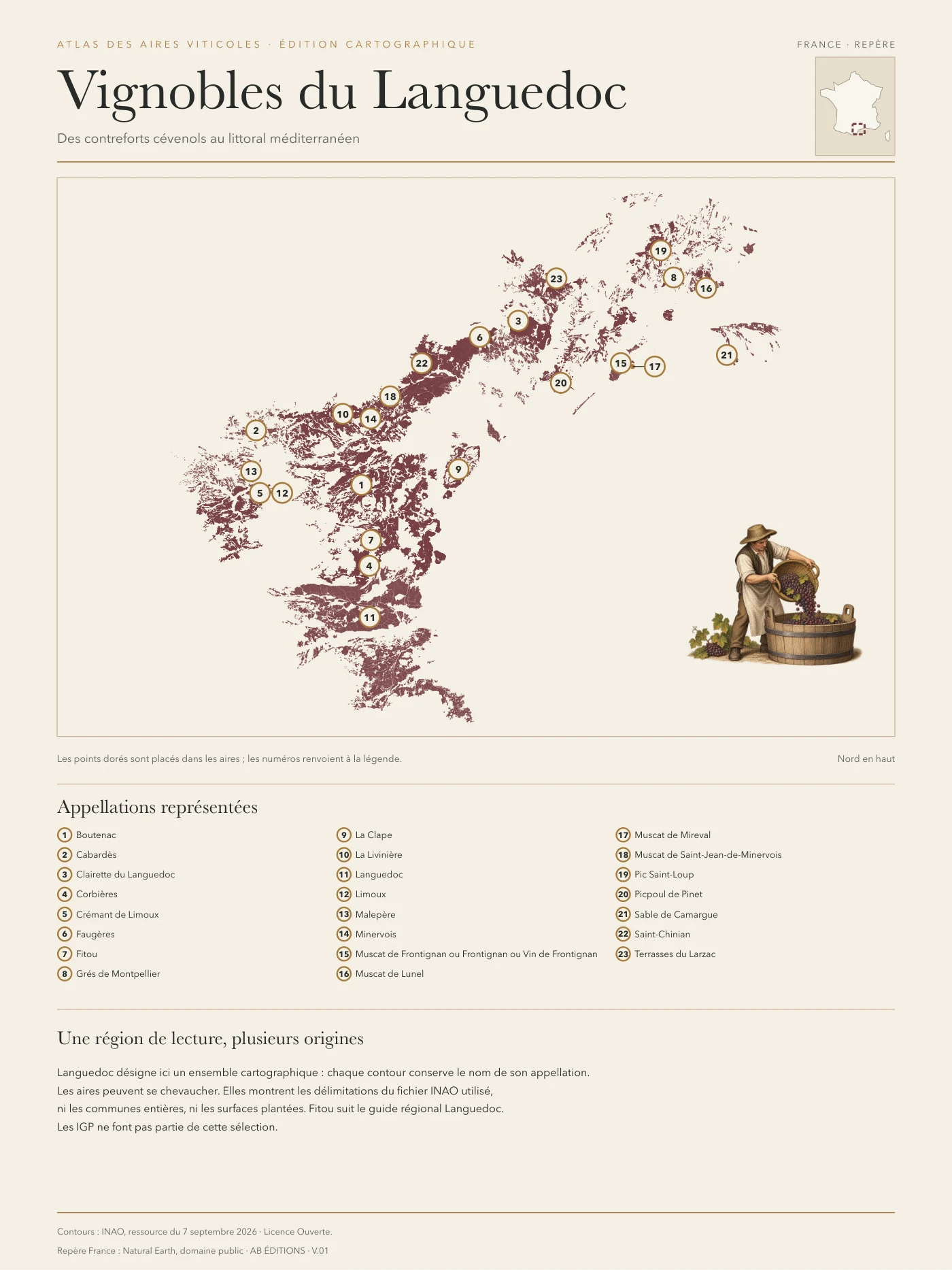 Poster cartographique : Languedoc — vingt-trois appellations