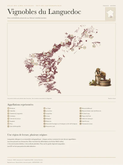 Poster cartographique : Languedoc — vingt-trois appellations