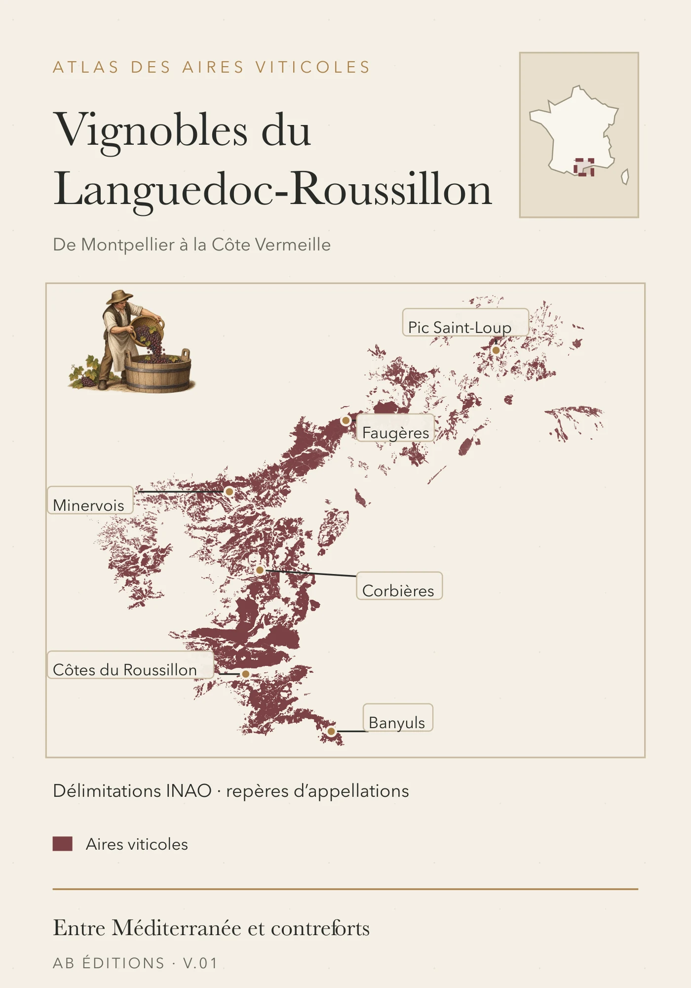 Recto de la carte : Languedoc–Roussillon — vue d’ensemble