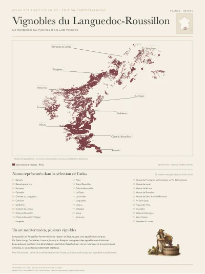 Poster cartographique : Languedoc–Roussillon — vue d’ensemble