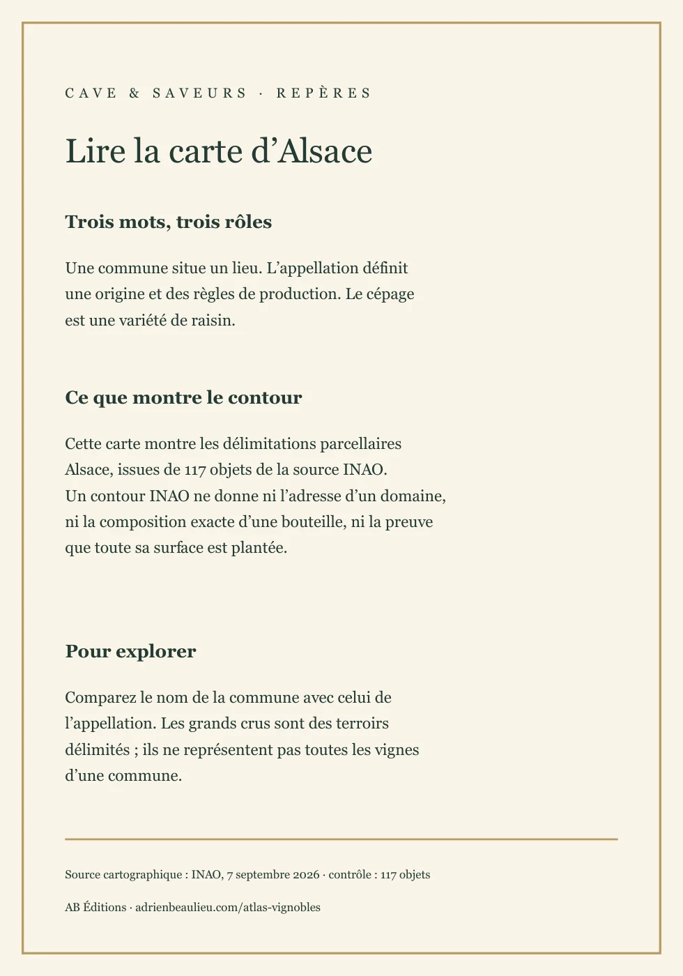 Verso de la carte : L’appellation Alsace