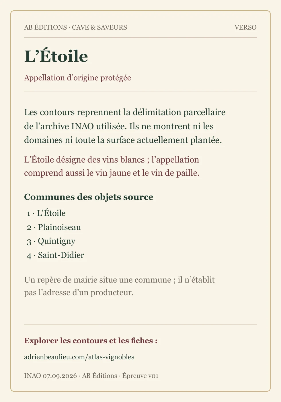 Verso de la carte : L’Étoile
