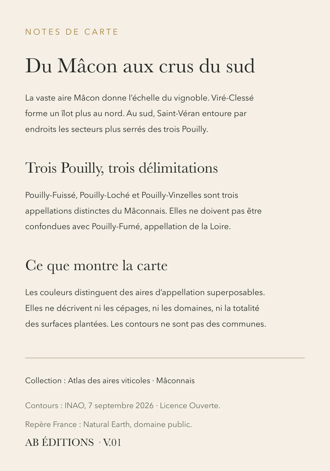 Verso de la carte : Mâconnais — six appellations
