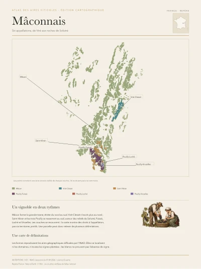 Poster cartographique : Mâconnais — six appellations