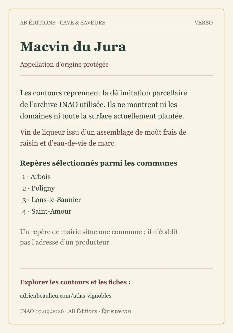 Verso de la carte : Macvin du Jura