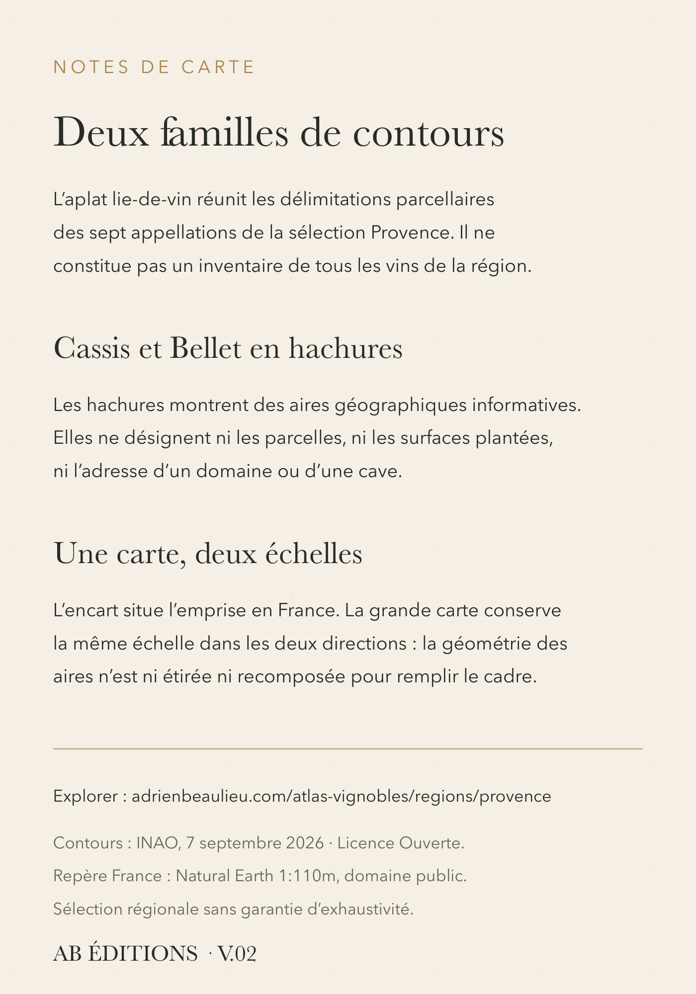 Verso de la carte : Provence — neuf appellations, deux types de contours