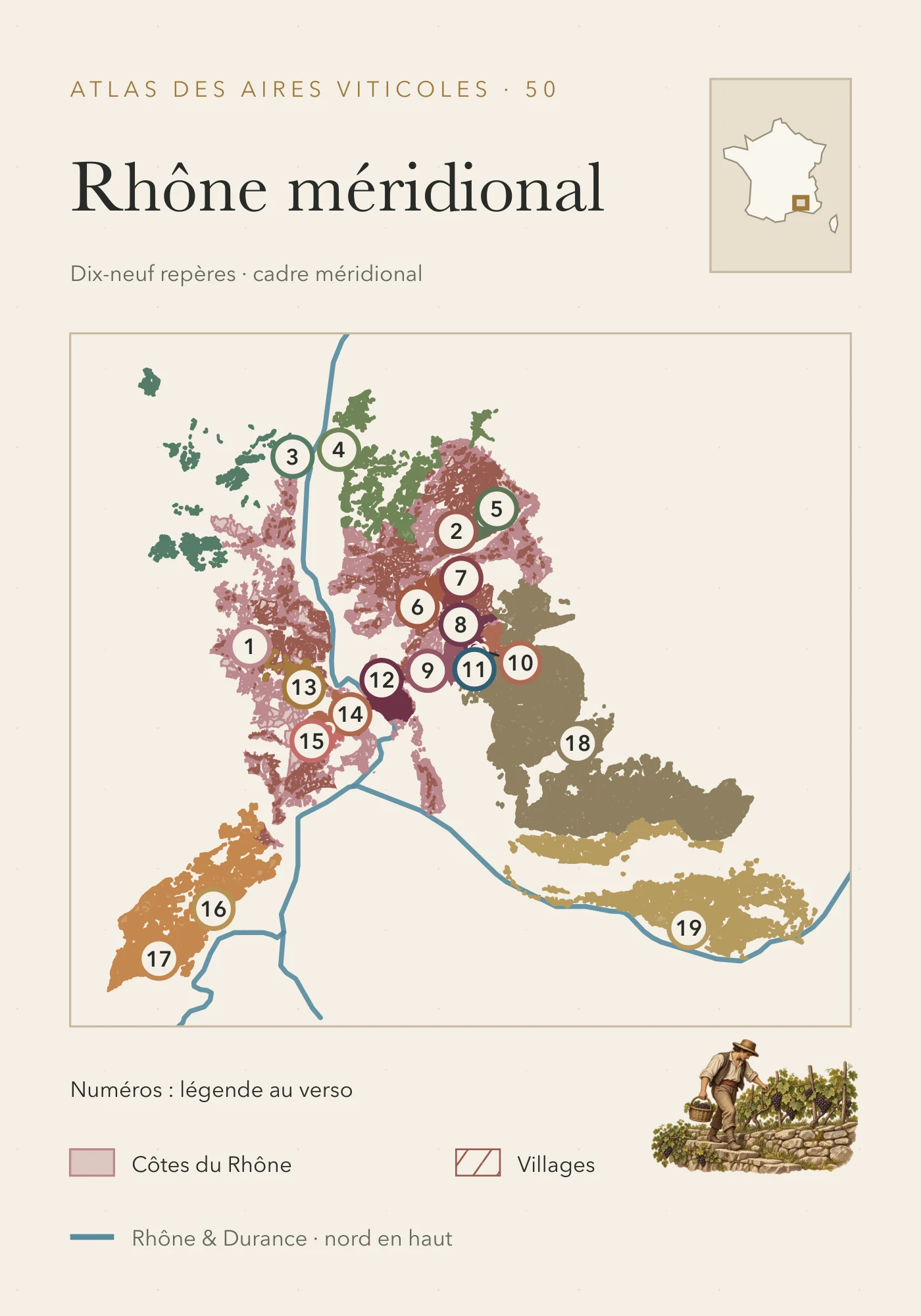 Recto de la carte : Rhône méridional — dix-neuf repères