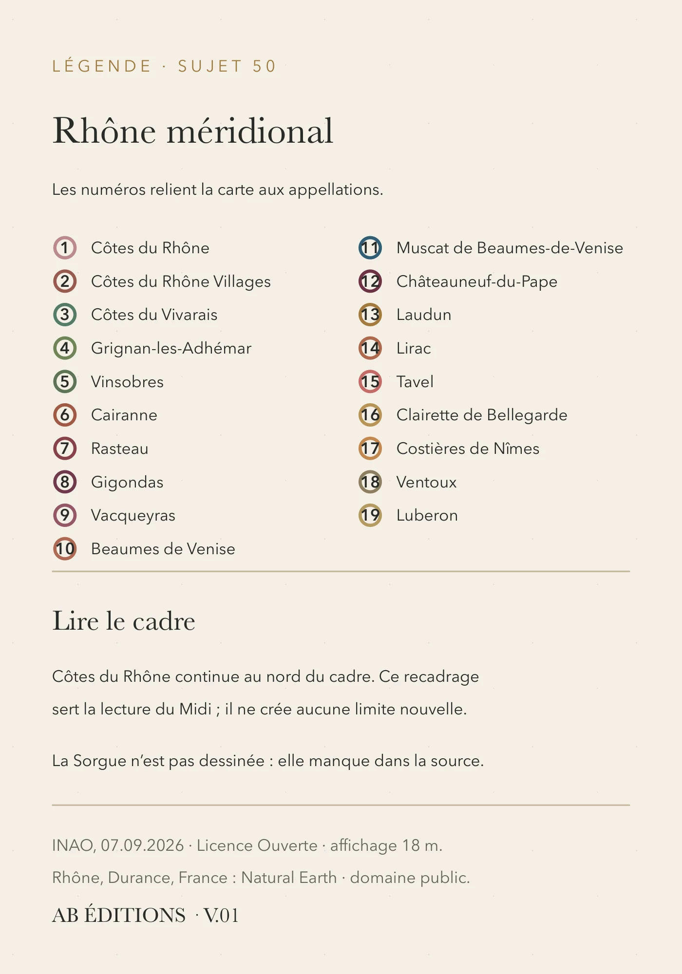 Verso de la carte : Rhône méridional — dix-neuf repères