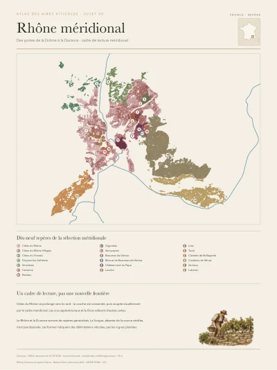 Poster cartographique : Rhône méridional — dix-neuf repères