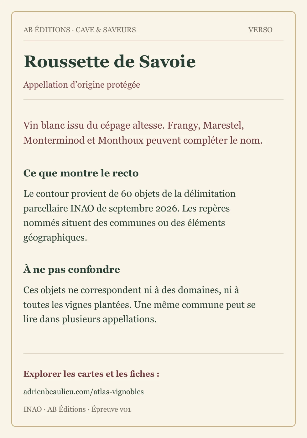 Verso de la carte : Roussette de Savoie