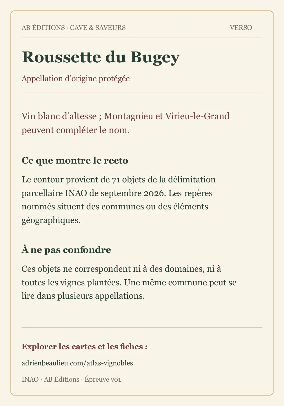 Verso de la carte : Roussette du Bugey