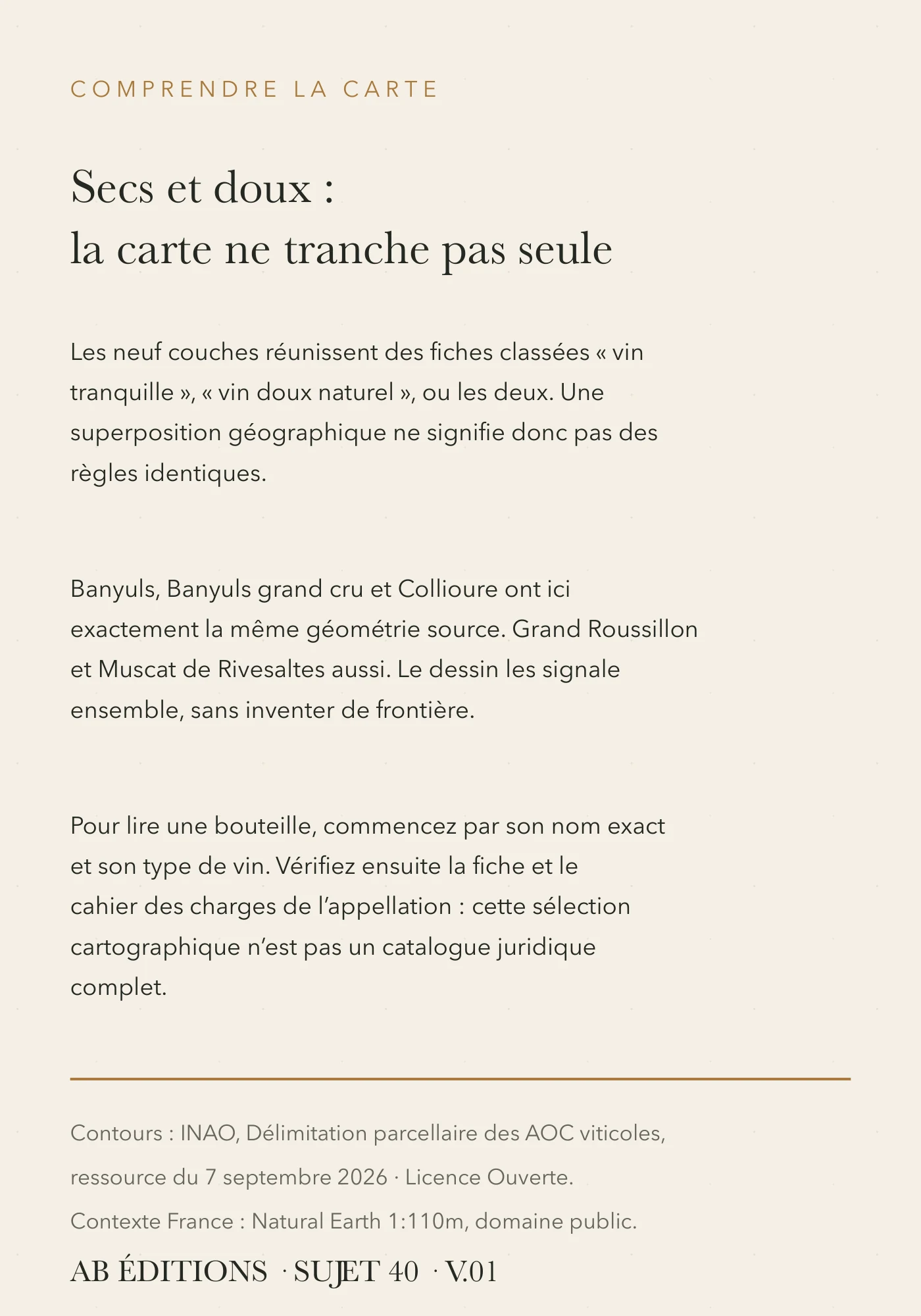 Verso de la carte : Roussillon — neuf appellations cartographiées