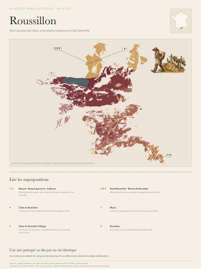 Poster cartographique : Roussillon — neuf appellations cartographiées