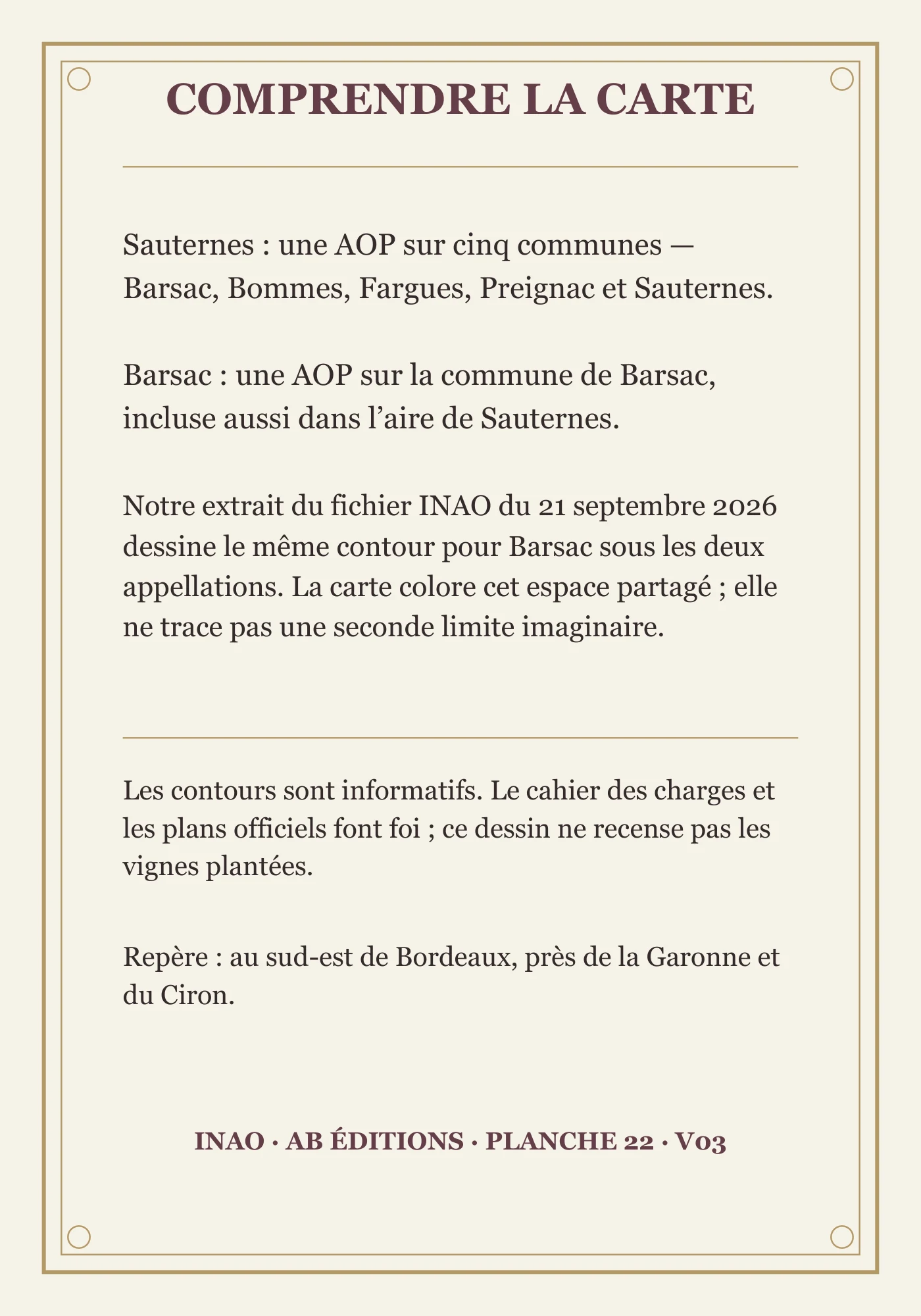 Verso de la carte : Sauternes–Barsac