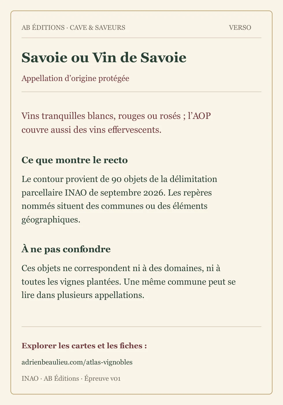 Verso de la carte : Savoie ou Vin de Savoie