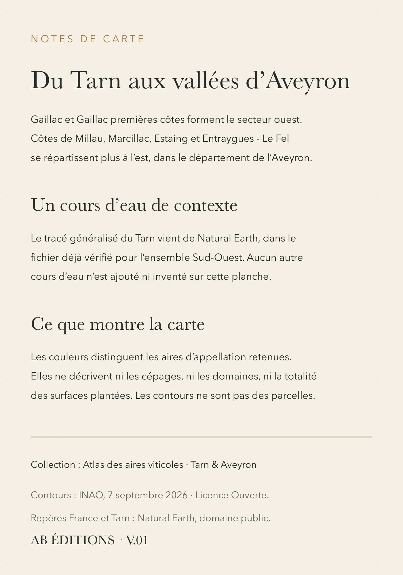 Verso de la carte : Tarn et Aveyron — six appellations