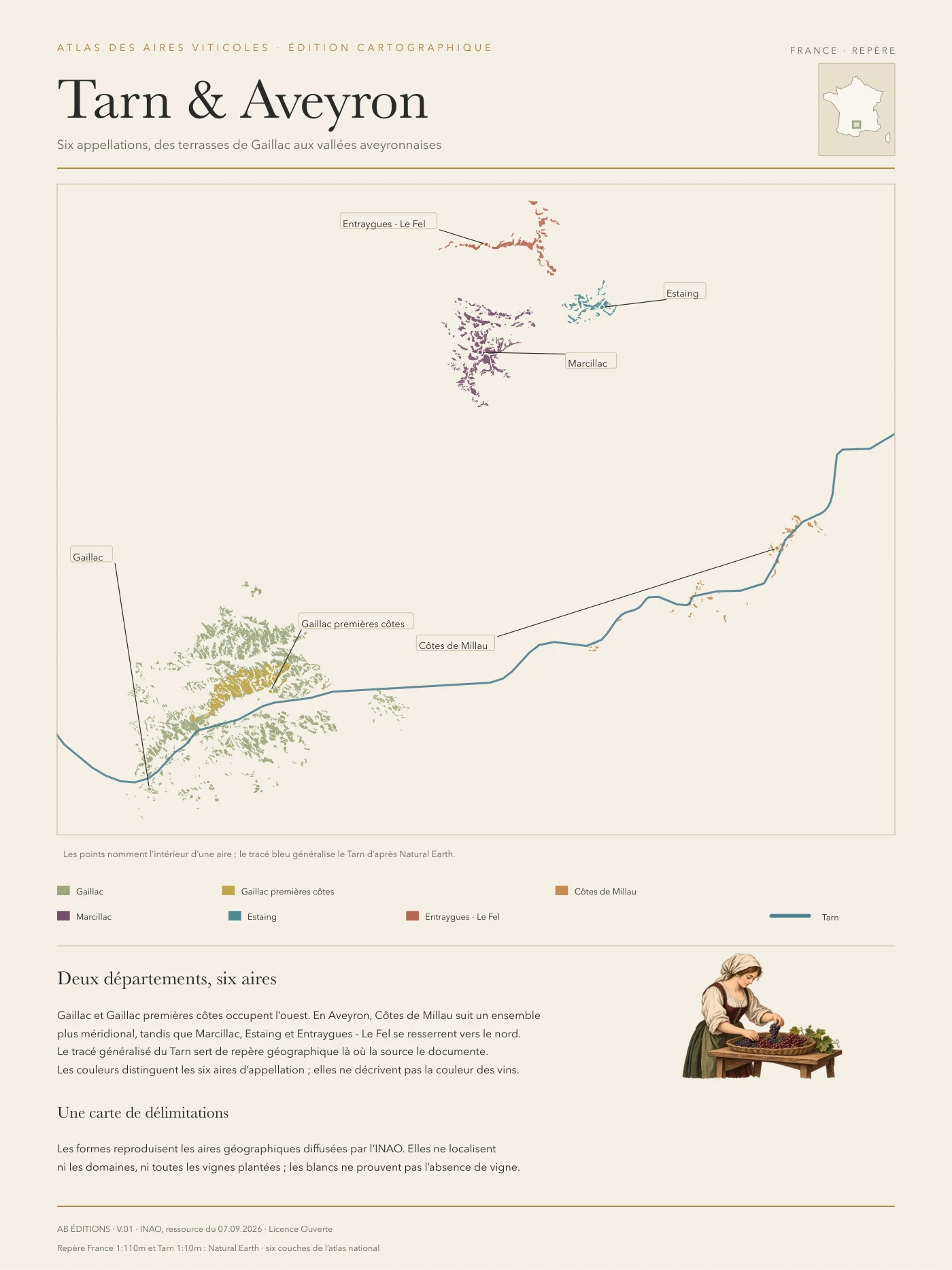 Poster cartographique : Tarn et Aveyron — six appellations