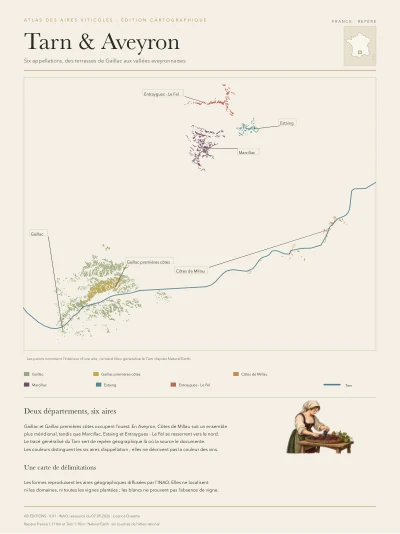 Poster cartographique : Tarn et Aveyron — six appellations