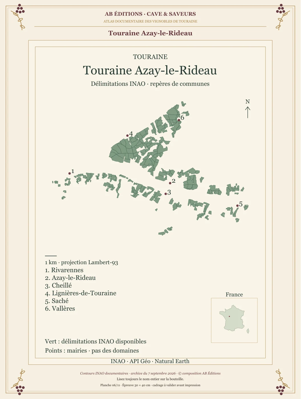 Poster cartographique : Touraine Azay-le-Rideau