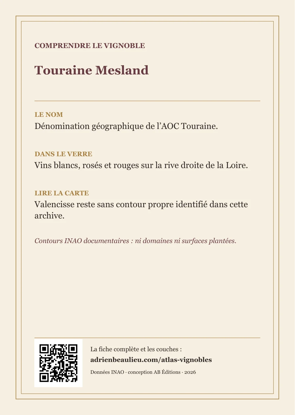 Verso de la carte : Touraine Mesland