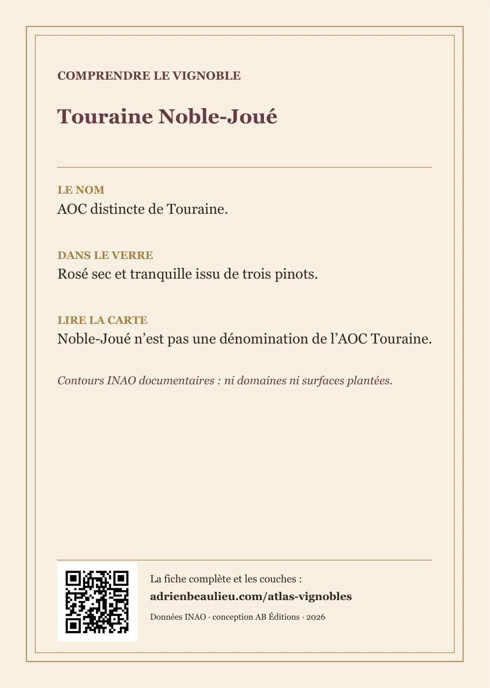 Verso de la carte : Touraine Noble-Joué
