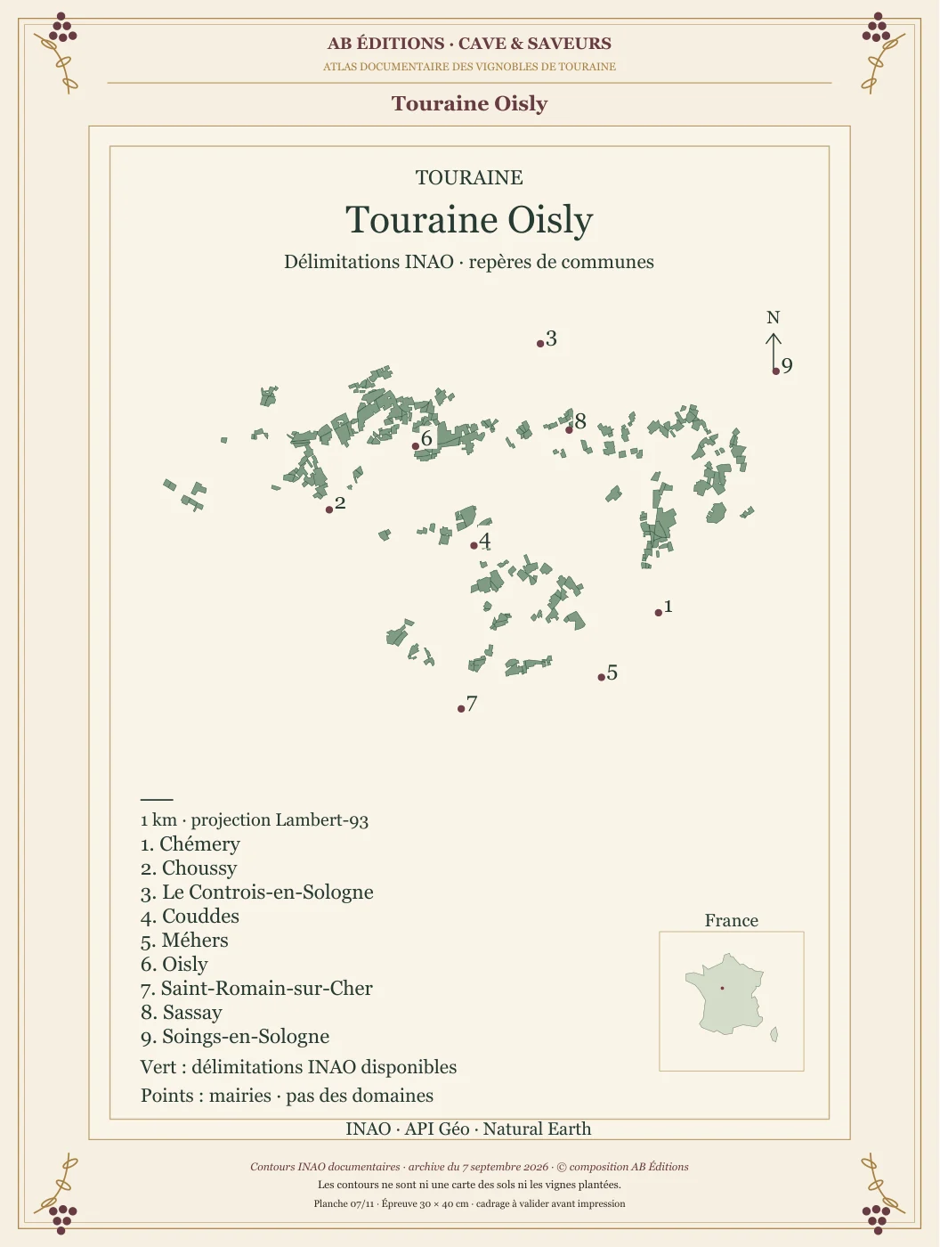 Poster cartographique : Touraine Oisly
