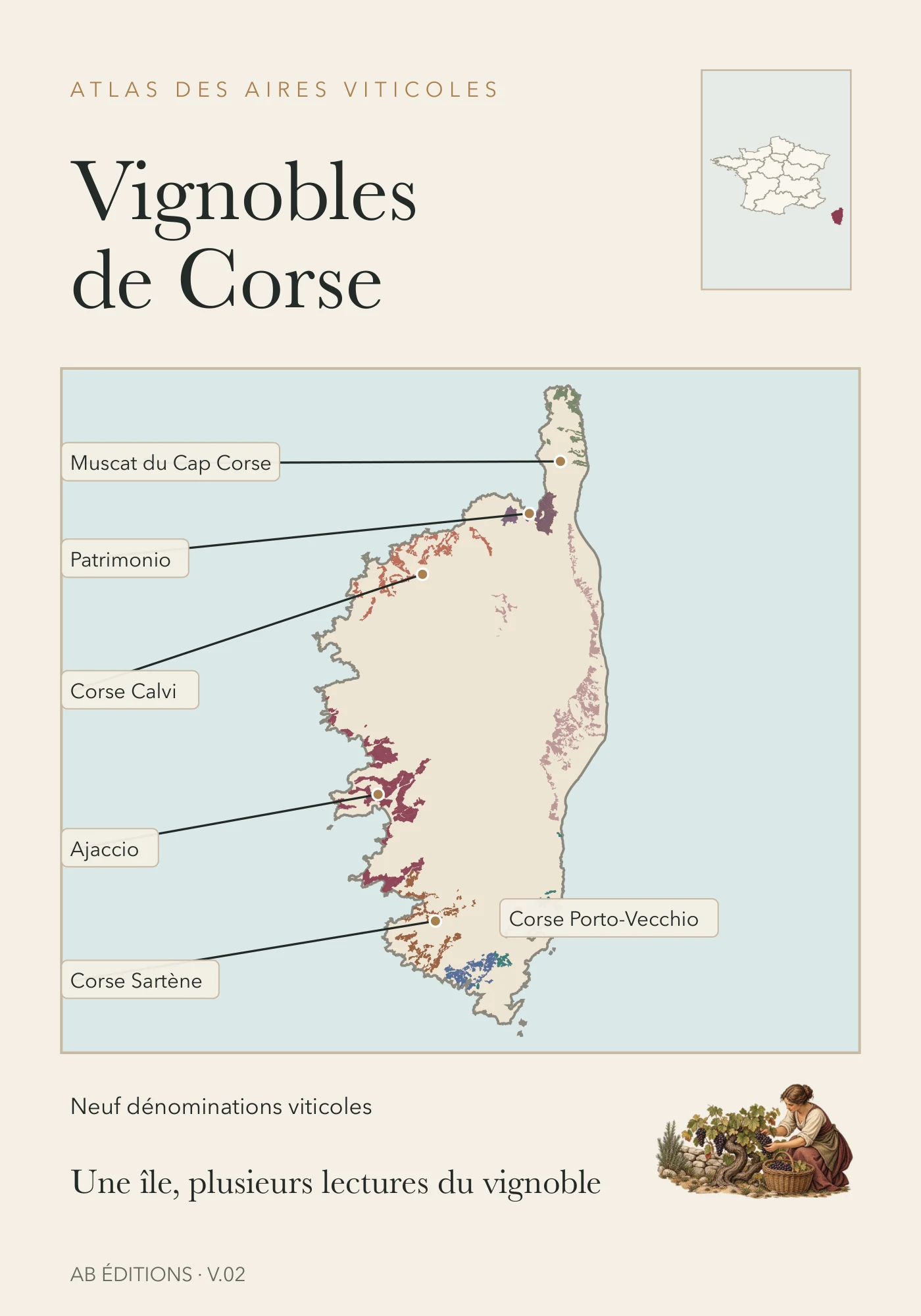 Recto de la carte : Vignobles de Corse — neuf dénominations